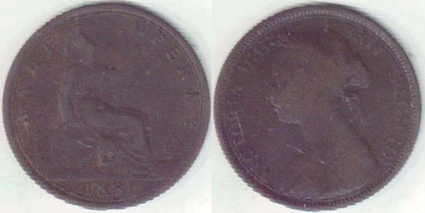 1881 H Great Britain Halfpenny A003547